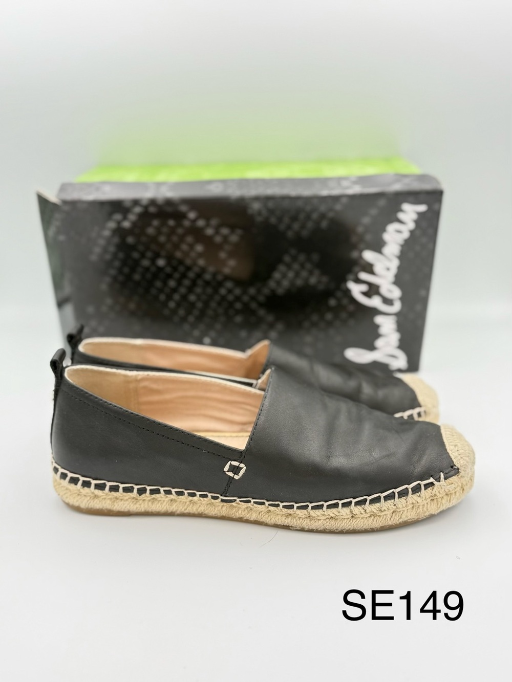 Sam Edelman Khloe Black Leather Espadrille Flats Size 6
